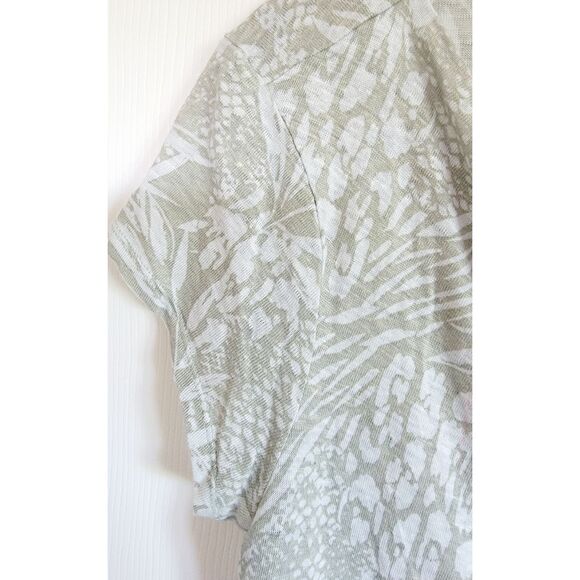 Christian Siriano L Linen Short Sleeve‎ Relaxed Fit Top Womens Tan Olive Flora - Picture 2 of 7